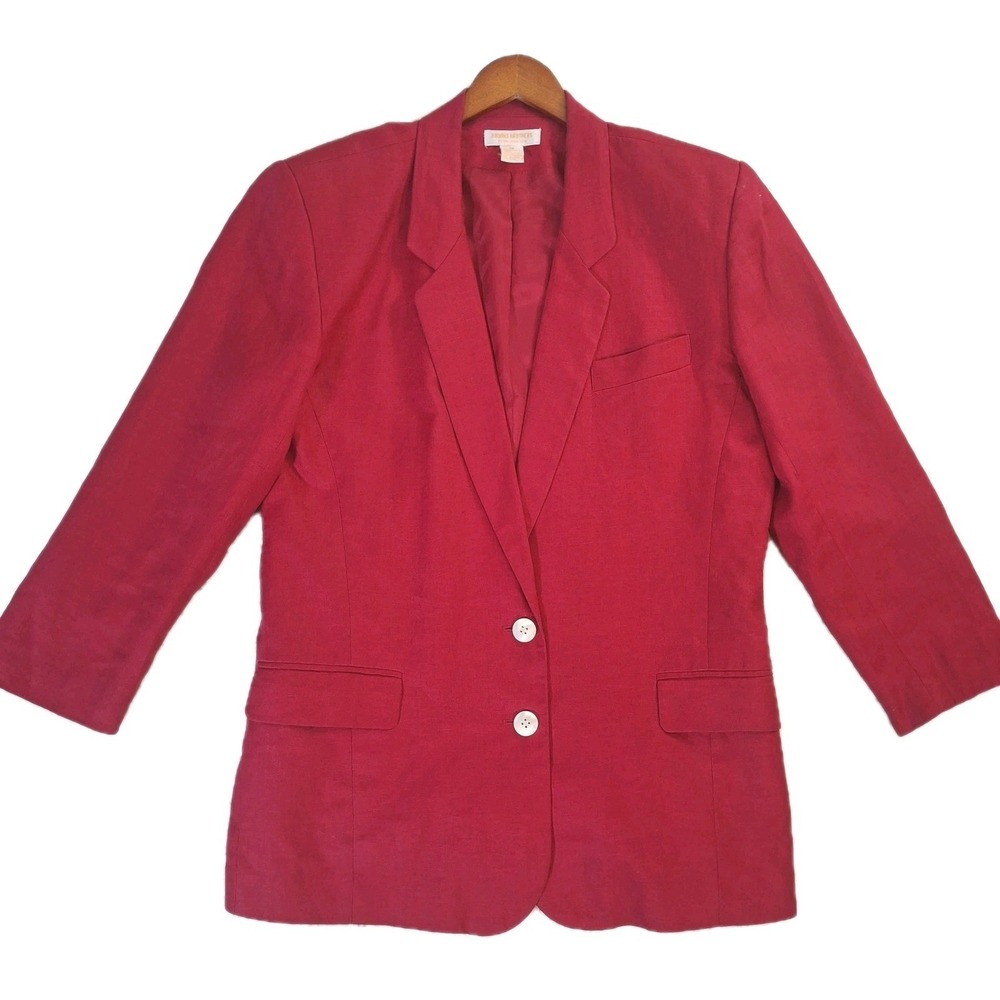 Vintage‎ Brooks Brothers Blazer Womens Sz 14 Red Magenta 100% Linen Preppy 80s